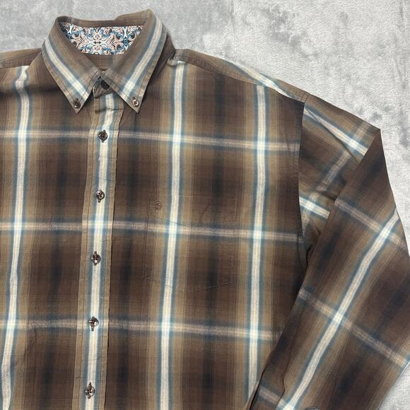 Stetson Men's Western Plaid Button Down Long Sleeve Shirt Brown Size Large - Picture 1 of 11